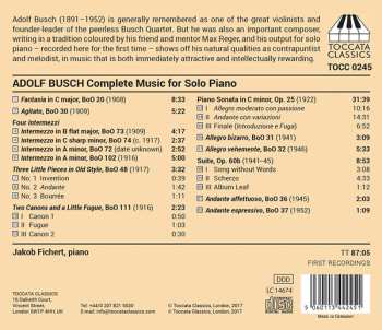 CD Adolf Busch: Complete Music For Solo Piano