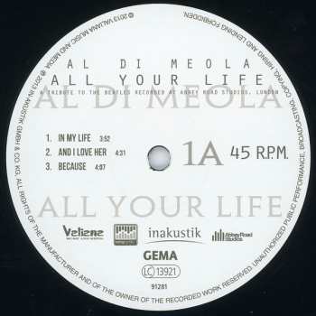 2LP Al Di Meola: All Your Life - A Tribute To The Beatles Recorded At Abbey Road Studios, London