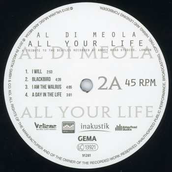 2LP Al Di Meola: All Your Life - A Tribute To The Beatles Recorded At Abbey Road Studios, London