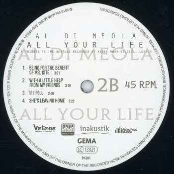 2LP Al Di Meola: All Your Life - A Tribute To The Beatles Recorded At Abbey Road Studios, London