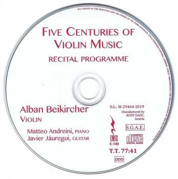 CD Alban Beikircher: Five Centuries Of Violin Music