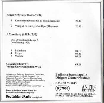 CD Alban Berg: Drei Orchesterstücke, Op. 6 / Kammersymphonie /Vorspiel Zu Einer Grossen Oper