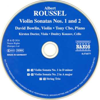 CD Albert Roussel: Violin Sonatas Nos. 1 And 2 • String Trio