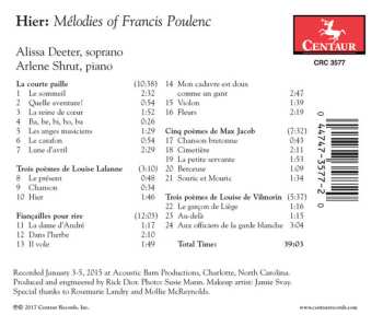 CD Arlene Shrut: Hier: Mélodies of Francis Poulenc