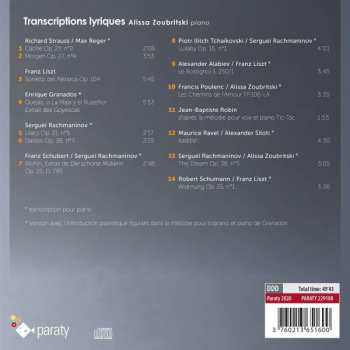 CD Alissa Zoubritski: Transcriptions Lyriques 