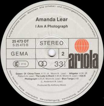 LP Amanda Lear: I Am A Photograph