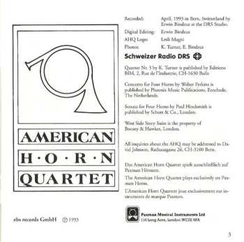 CD American Horn Quartet: 4 X 4