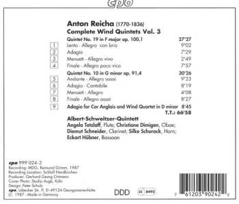 CD Anton Reicha: Sämtliche Bläserquintette Vol. 3