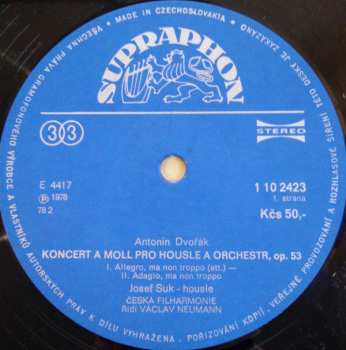 LP Antonín Dvořák: Koncert A Moll Pro Housle A Orchestr / Romance