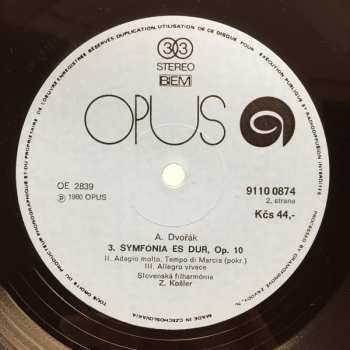 LP Antonín Dvořák: Opus 10- Symfónia 3 Es Dur