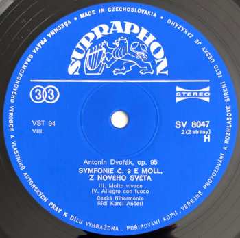 LP Antonín Dvořák: Symfonie Č. 9 E Moll, Z Nového Světa CLR