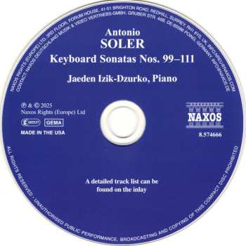 CD Padre Antonio Soler: Keyboard Sonatas Nos. 99-111