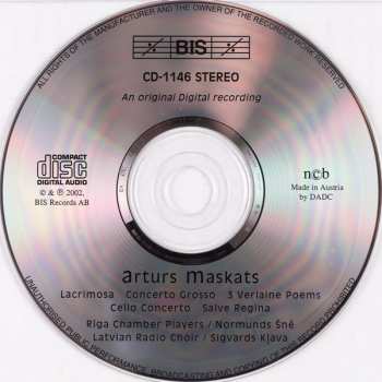 CD Latvian Radio Choir: Lacrimosa / Concerto Grosso /3 Verlaine Poems / Cello Concerto / Salve Regina