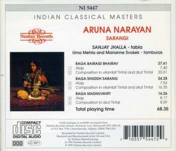 CD Aruna Narayan Kalle: Raga Bairagi Bhairav, Raga Shuddh Sarang, Raga Madhuvanti
