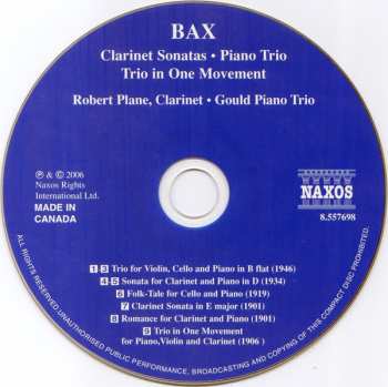 CD Arnold Bax: Clarinet Sonatas; Piano Trio; Trio In One Movement