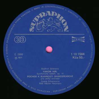 LP The Czech Philharmonic Orchestra: Švédské Symfonické Básně / Pochod K Shakespearově Slavnosti