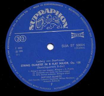LP Ludwig van Beethoven: String Quartet In B Flat Major, Op. 130 (Original Version)