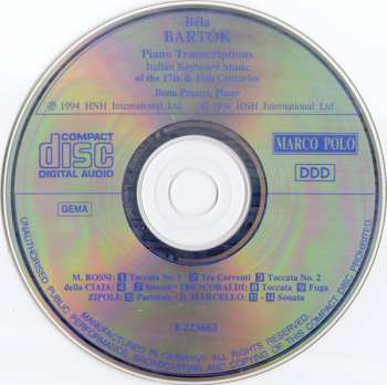CD Béla Bartók: Piano Transcriptions of Italian Keyboard Music