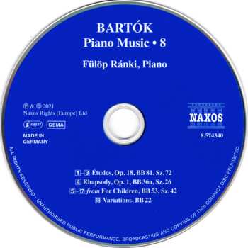 CD Béla Bartók: Rhapsody • Variations For Children • Études