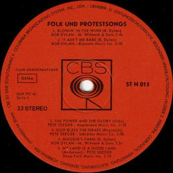 LP Bob Dylan: Protest And Folk Song - Blowin' In The Wind