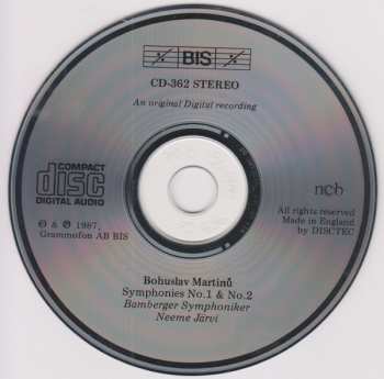 CD Bohuslav Martinů: Symphonies No.1 & No.2