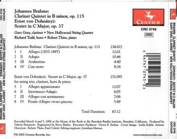 CD Johannes Brahms: Clarinet Quintet / Sextet In C Major