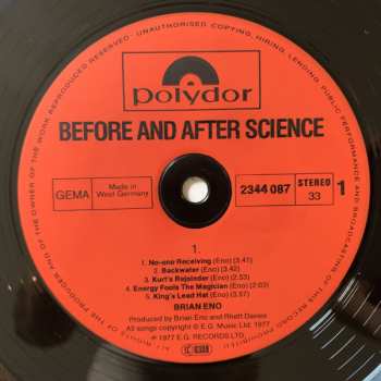 LP Brian Eno: Before And After Science