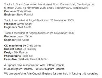 CD Britten Sinfonia: Britten Sinfonia 001 - Songs Of The Sky