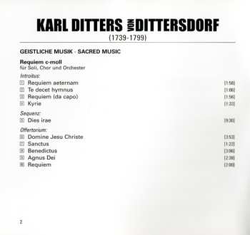CD Carl Ditters von Dittersdorf: Geistliche Musik = Sacred Music