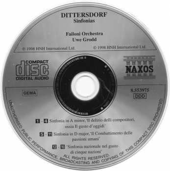 CD Carl Ditters von Dittersdorf: Sinfonias (The Delirium Of Composers / The Battle Of The Human Passions / In The Taste Of Five Nations)