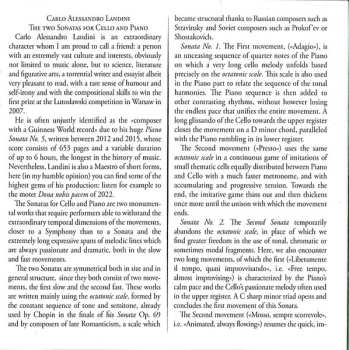 CD Carlo Alessandro Landini: Cello Sonatas Nos. 1 & 2
