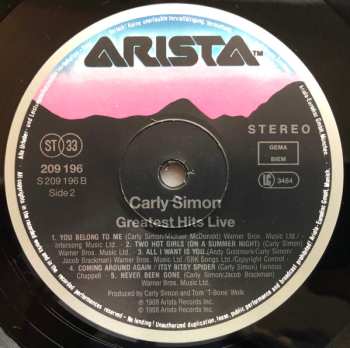 LP Carly Simon: Greatest Hits Live