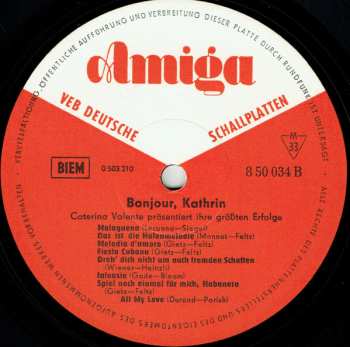 LP Caterina Valente: Bonjour, Kathrin (Caterina Valente Präsentiert Ihre Größten Erfolge)