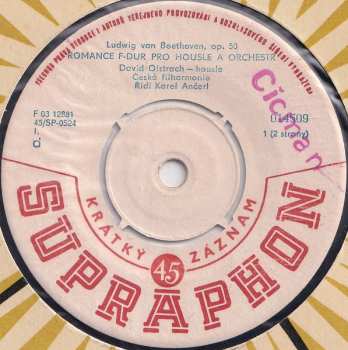 SP The Czech Philharmonic Orchestra: Romance F-Dur Pro Housle A Orchestr, Op. 50