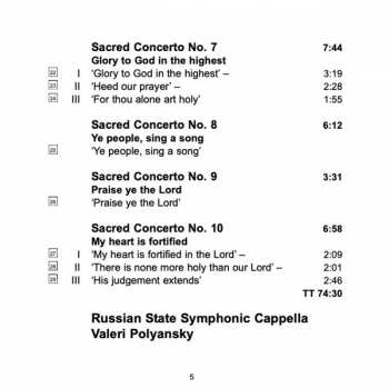 CD The Russian State Symphony Cappella: Sacred Concertos. Volume 6, Concertos For Double Choir, Nos 1-10
