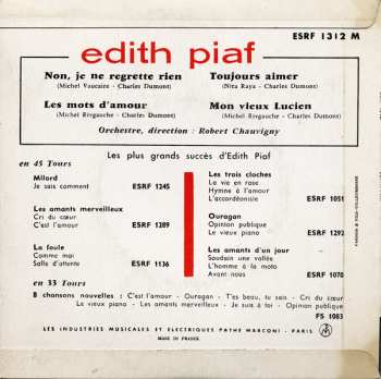 SP Edith Piaf: Non, Je Ne Regrette Rien