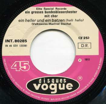 SP Ein grosses Bundesblasorchester mit Chor: Ein Heller Und Ein Batzen (Halli Hallo)