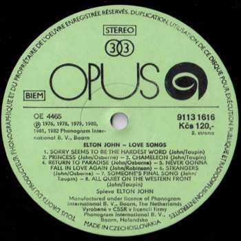LP Elton John: Love Songs