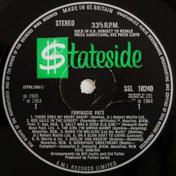 LP Fats Domino: Fantastic Fats (Sixteen Of The Greatest Tracks By Fats Domino)
