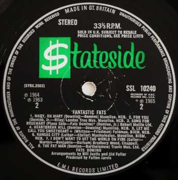 LP Fats Domino: Fantastic Fats (Sixteen Of The Greatest Tracks By Fats Domino)