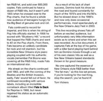 CD Fats Domino: Greatest Hits Live