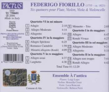 CD Federigo Fiorillo: Six Quatuors Pour Flute, Violon, Viola & Violoncelle
