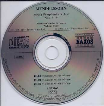 CD Felix Mendelssohn-Bartholdy: String Symphonies Vol. 2 Nos. 7 - 9