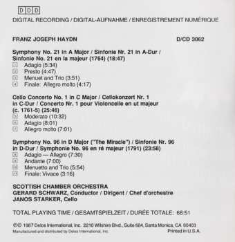 CD Joseph Haydn: Symphony No. 21 In A Major / Cello Concerto No. 1 In C Major / Symphony No. 96 In D Major "The Miracle"