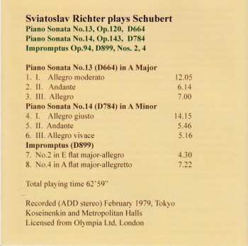 CD Franz Schubert: Piano Sonatas 13, 14 / Impromptus (D899) Nos. 2, 4