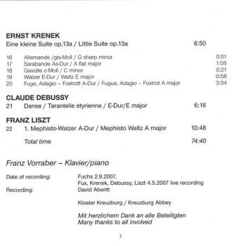 CD Claude Debussy: Fuchs . Fux . Krenek . Debussy . Liszt