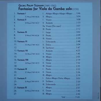 CD Georg Philipp Telemann: Fantasias For Viola Da Gamba