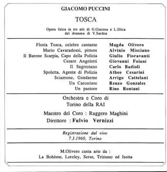 2CD Giacomo Puccini: Tosca, Torino 1960