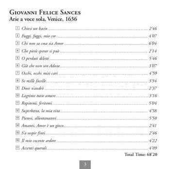 CD Giovanni Felice Sances: Complete Arias, 1636