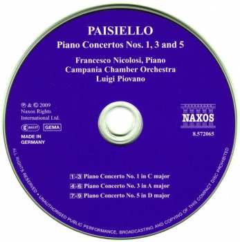 CD Giovanni Paisiello: Piano Concertos Nos. 1, 3 And 5